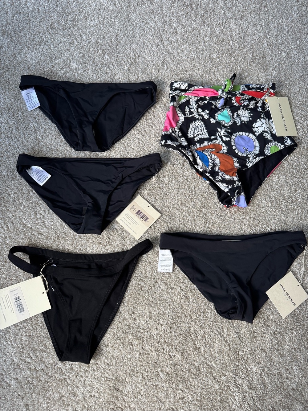 Mara Hoffman Mixed Bikini Bottoms Set - Black + Multicolor Floral High-Waist